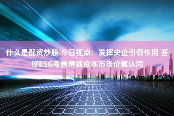 什么是配资炒股 今日视点:发挥央企引领作用 答好ESG考卷增强资本市场价值认同